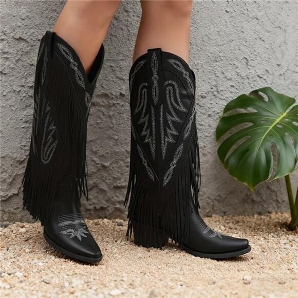 NWT Knee-High Fringe Western Cowboy Boots, Multiple Sizes, Unique Rare Material - Picture 7 of 9